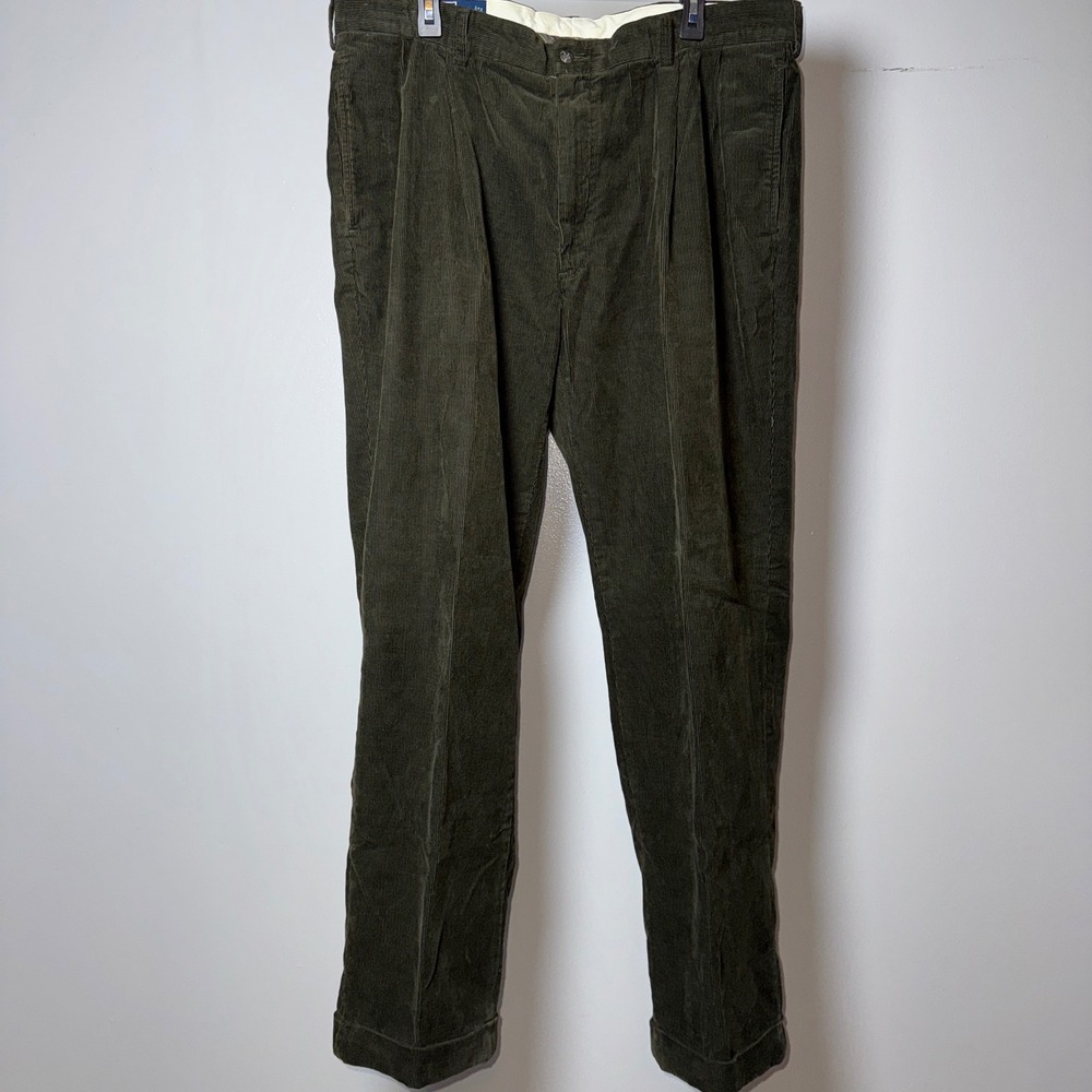 Polo Ralph Lauren Hammond Pant 40/32 Olive Green Corduroy Pleated Cuffed Mens
